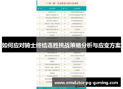 如何应对骑士终结连胜挑战策略分析与应变方案